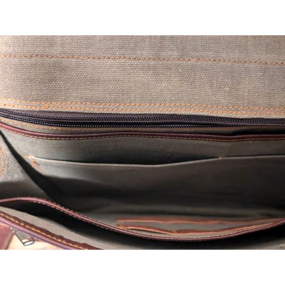 Brown No Fabric Content Canvas Lined Shoulder Strap Brief Bag - Picture 6 of 15